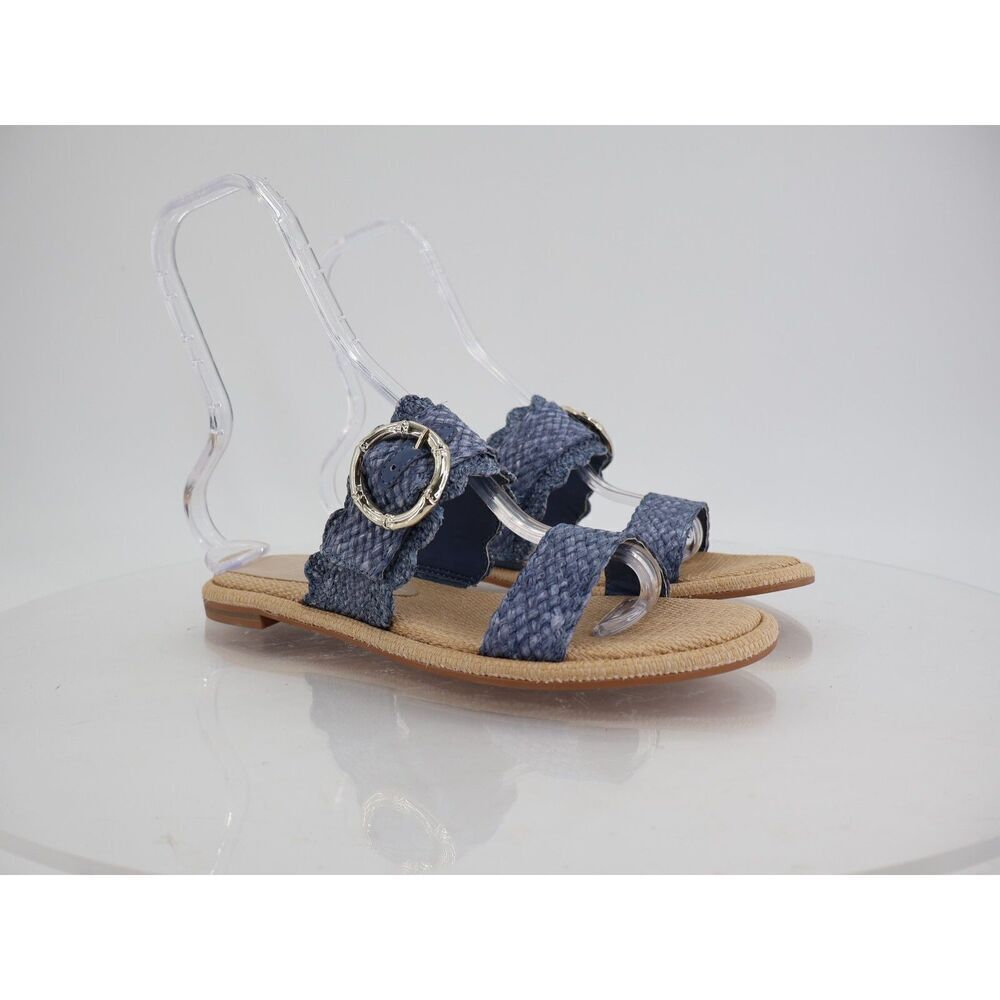 Dolce Vita Womens Alroy Slides Sandals Blue Woven Flats Gold Buckle Size 9.5